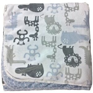 SL Home Fashions Blue Giraffe Print White Jungle Animals Baby Blanket RN 119741